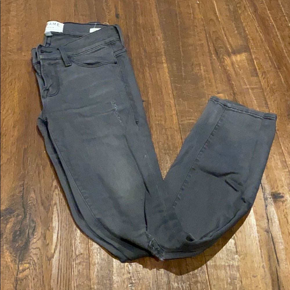 Gray distressed Frame Skinny Jeans